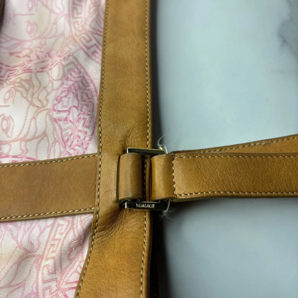 Versace Medusa Pink Leather And Canvas 2 Side Handle Tote/ Bag